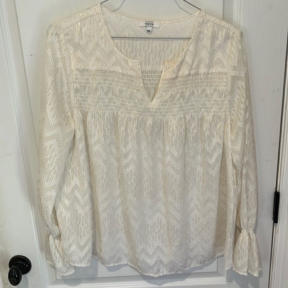 Stella & Dot Lyla Cream and Gold Blouse by Maette